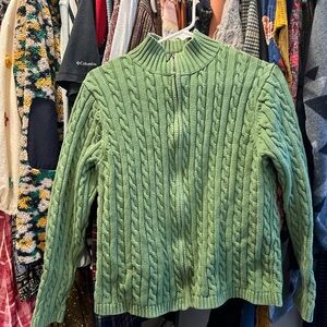 L.L. Bean Sage Green Cable Knit Cardigan